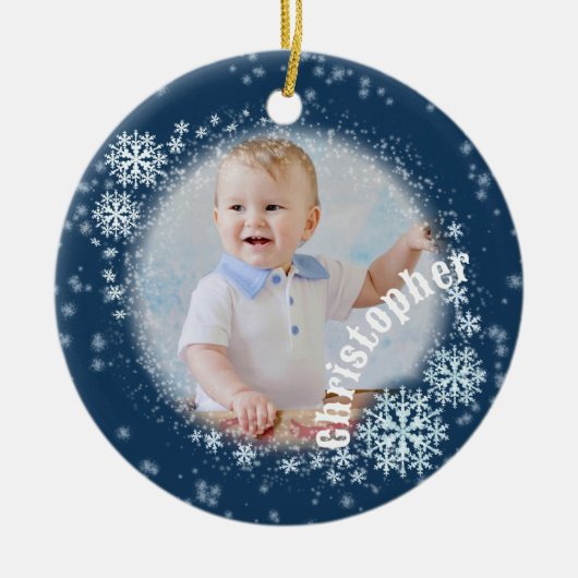 Glittering Snow Flakes Blue Round Ornament (Vorne)
