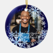 Glittering Snow Flakes Foto Keramik Ornament (Vorne)