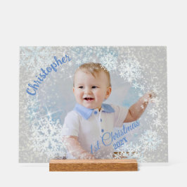 Glittering Snow Flakes Grau Acrylschild