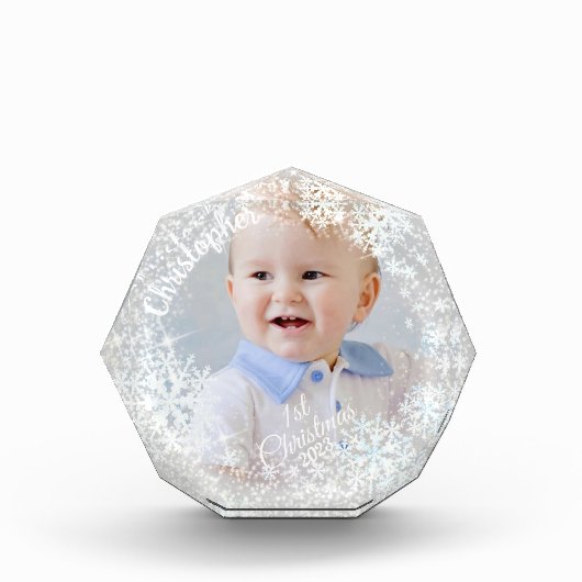 Glittering Snow Flakes Grau Fotoblock (Vorderseite)
