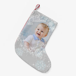 Glittering Snow Flakes Grau Kleiner Weihnachtsstrumpf