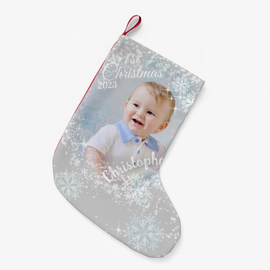 Glittering Snow Flakes Grau Kleiner Weihnachtsstrumpf (Vorderansicht (hängend))