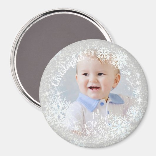 Glittering Snow Flakes Grau Magnet (Vorderseite/Rückseite)