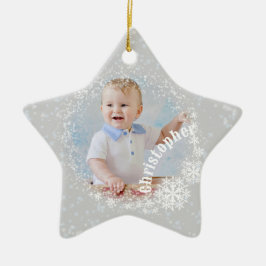 Glittering Snow Flakes Gray Star Ornament