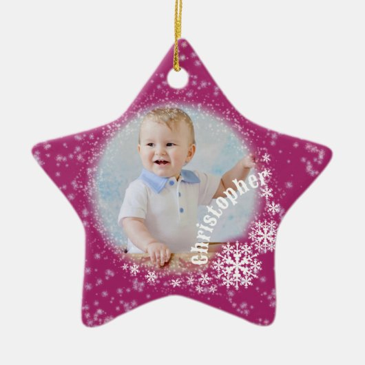 Glittering Snow Flakes Roter Star Ornament (Vorne)