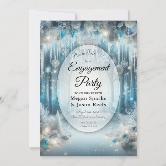 Glittering Snowy Forest Engagement Party Einladung (Vorderseite)