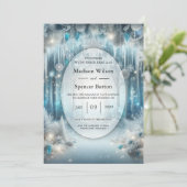 Glittering Snowy Forest Wedding Einladung (Stehend Vorderseite)