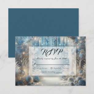 Glittering Snowy Forest Wedding RSVP Karte