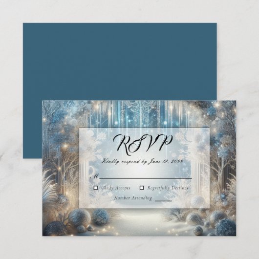 Glittering Snowy Forest Wedding RSVP Karte (Vorne/Hinten)