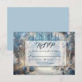 Glittering Snowy Forest Wedding RSVP Karte