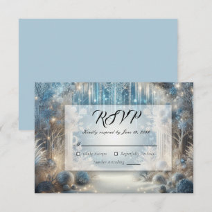 Glittering Snowy Forest Wedding RSVP Karte