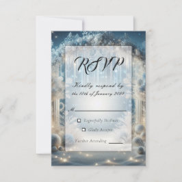 Glittering Snowy Forest Wedding RSVP Karte