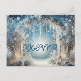 Glittering Snowy Forest Wedding RSVP Postcard Einladungspostkarte