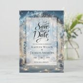 Glittering Snowy Forest Wedding Save The Date (Stehend Vorderseite)