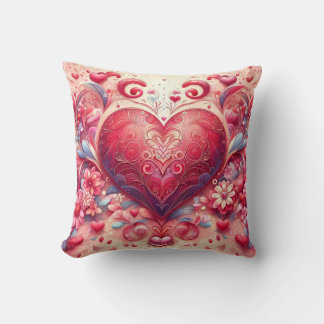 Glittering Swirl Pink Heart Throw Pillow Kissen