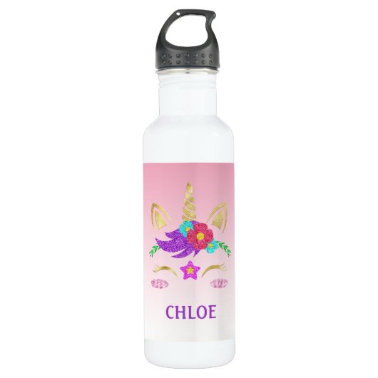 Glittering Unicorn Edelstahlflasche (Vorderseite)