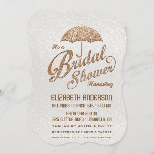 Glittering White & Gold Brautparty Einladung (Vorne/Hinten)