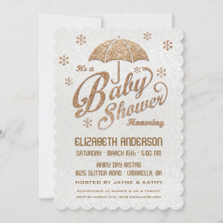 Glittering Winter White & Gold Baby Dusche laden Einladung