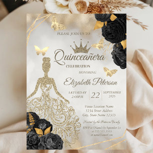 Glitterkleid, Schmetterling Schwarze Rosen Quincea Einladung