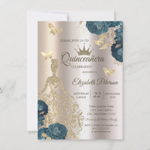 Glitterkleid, Schmetterlinge Grüne Rosen Champagne Einladung