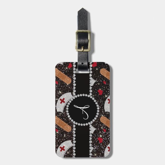 Glitterkrankenschwester-Hutherz des Monogramms Gepäckanhänger (Vorderseite vertikal)