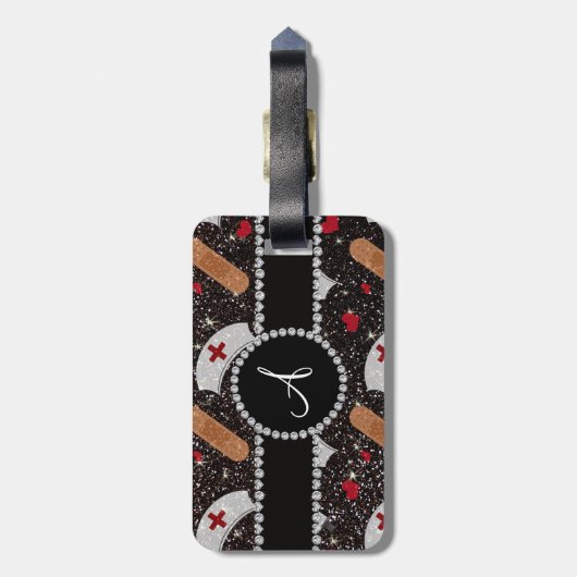 Glitterkrankenschwester-Hutherz des Monogramms Gepäckanhänger (Rückseite vertikal)