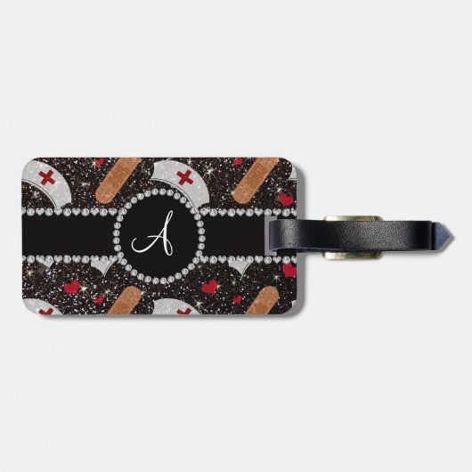 Glitterkrankenschwester-Hutherz des Monogramms Gepäckanhänger (Rückseite horizontal)