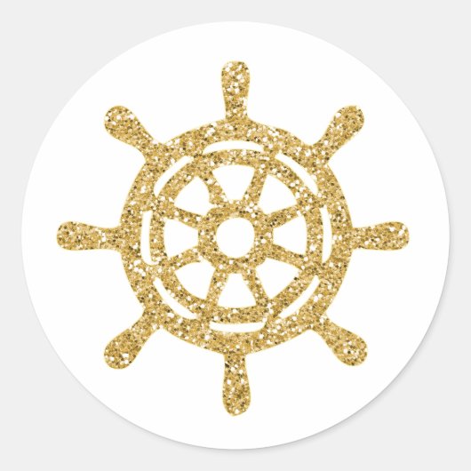 Glittern Gold Nautical Ship Wheel Runder Aufkleber (Vorderseite)