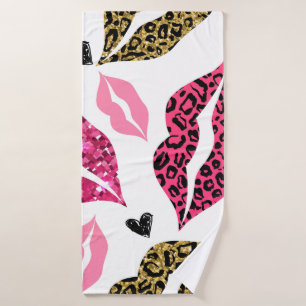 Glitternde Lippen: Leopard-Modedesign Badehandtuch