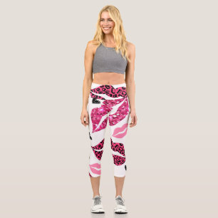 Glitternde Lippen: Leopard-Modedesign Capri Leggings