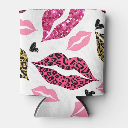 Glitternde Lippen: Leopard-Modedesign Dosenkühler (Vorderseite)