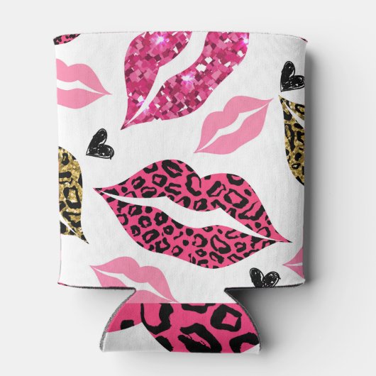 Glitternde Lippen: Leopard-Modedesign Dosenkühler (Rückseite)