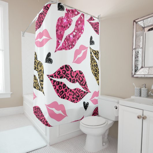 Glitternde Lippen: Leopard-Modedesign Duschvorhang (Beispiel)