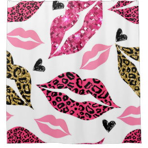 Glitternde Lippen: Leopard-Modedesign Duschvorhang