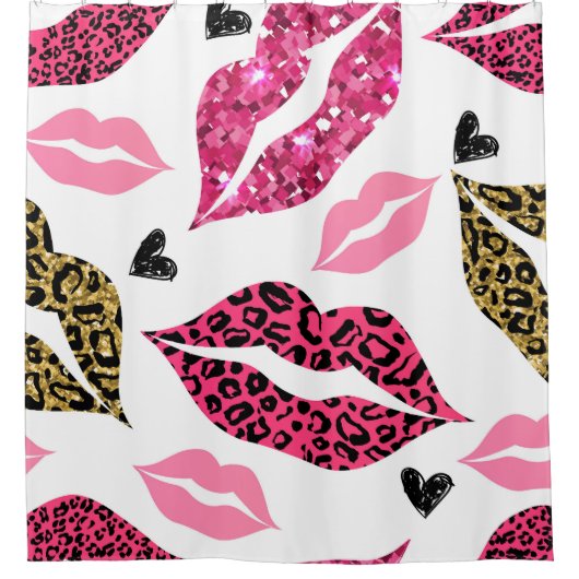 Glitternde Lippen: Leopard-Modedesign Duschvorhang (Vorderseite)