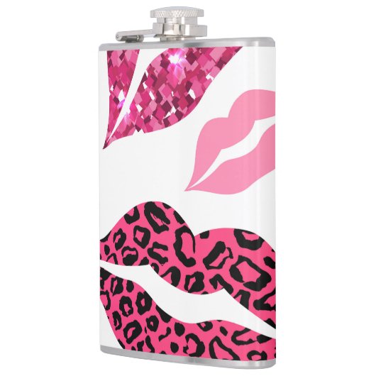 Glitternde Lippen: Leopard-Modedesign Flachmann (Links)