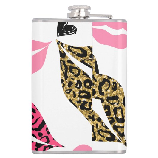 Glitternde Lippen: Leopard-Modedesign Flachmann (Rückseite)