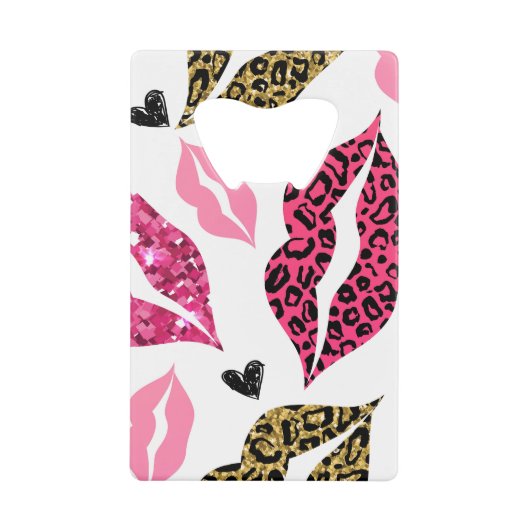 Glitternde Lippen: Leopard-Modedesign Geldbeutel Flaschenöffner (Vorderseite)