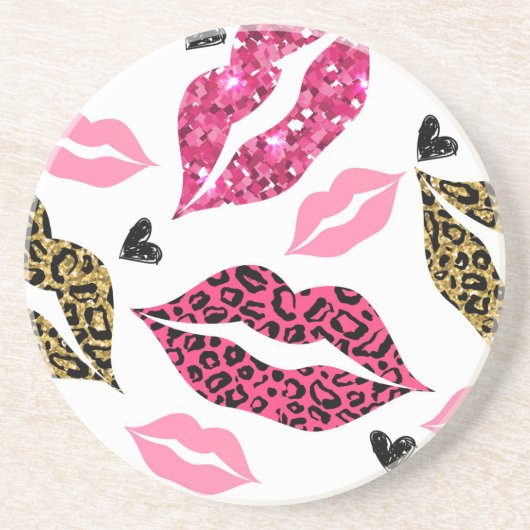 Glitternde Lippen: Leopard-Modedesign Getränkeuntersetzer (Vorne)