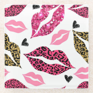 Glitternde Lippen: Leopard-Modedesign Glasuntersetzer