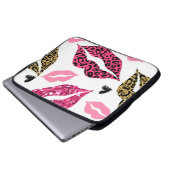 Glitternde Lippen: Leopard-Modedesign Laptopschutzhülle (Vorne Knopf)