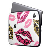 Glitternde Lippen: Leopard-Modedesign Laptopschutzhülle (Vorderseite Links)