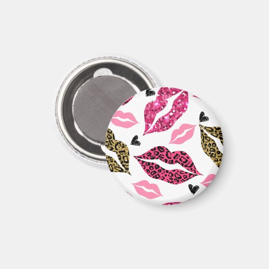 Glitternde Lippen: Leopard-Modedesign Magnet (Vorderseite/Rückseite)