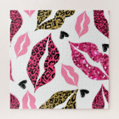 Glitternde Lippen: Leopard-Modedesign Puzzle (Horizontal)