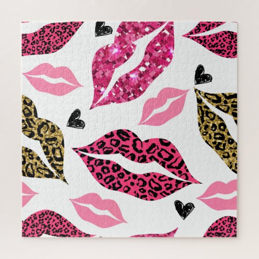 Glitternde Lippen: Leopard-Modedesign Puzzle (Vertikal)
