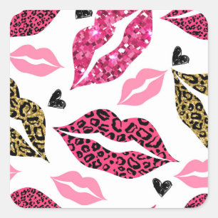 Glitternde Lippen: Leopard-Modedesign Quadratischer Aufkleber