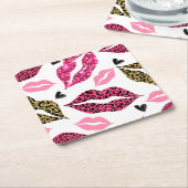 Glitternde Lippen: Leopard-Modedesign Rechteckiger Pappuntersetzer (angewinkelt)