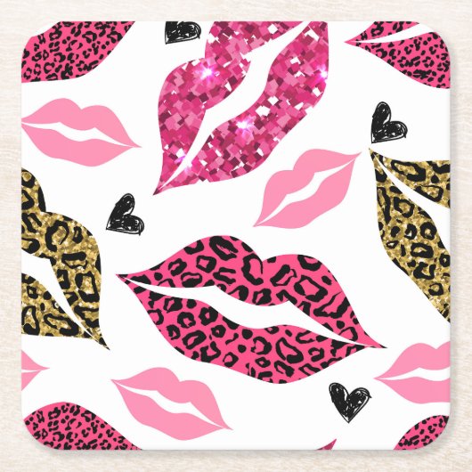 Glitternde Lippen: Leopard-Modedesign Rechteckiger Pappuntersetzer (Vorderseite)