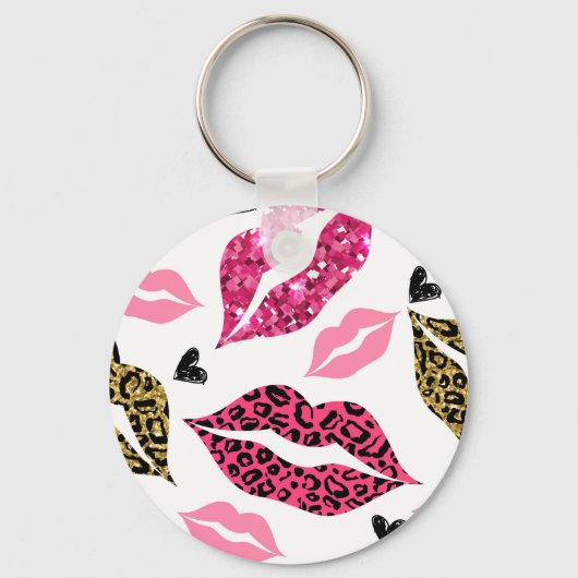 Glitternde Lippen: Leopard-Modedesign Schlüsselanhänger (Vorderseite)