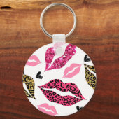 Glitternde Lippen: Leopard-Modedesign Schlüsselanhänger (Vorderseite)